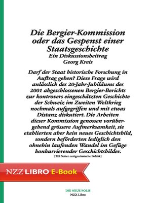 cover image of Die Bergier-Kommission oder das Gespenst einer Staatsgeschichte